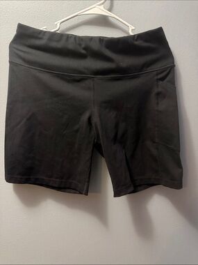 Black High Waist Side Pocket Stretch Biker Workout Shorts